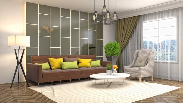 Interior design 3d illustration of living room