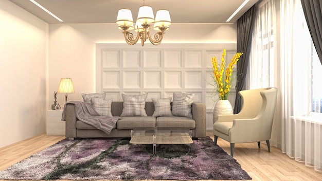 Interior design 3d illustration of living room