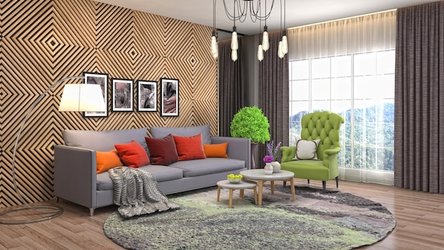 Interior design 3d illustration of living room