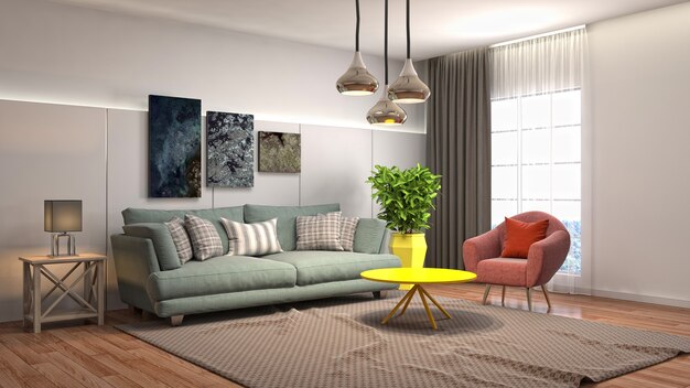 Interior design 3d illustration of living room