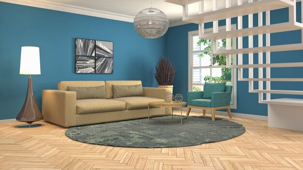 Interior design 3d illustration of living room