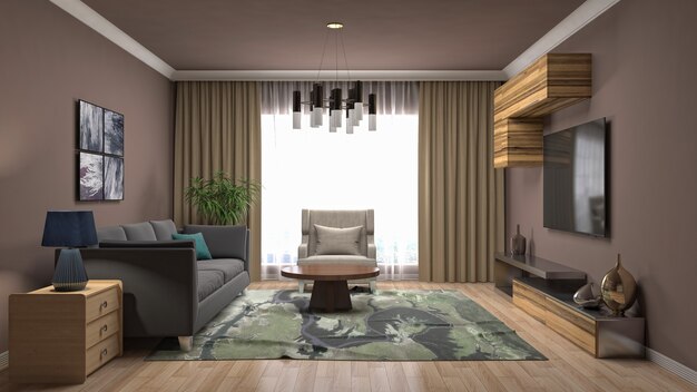 Interior design 3d illustration of living room