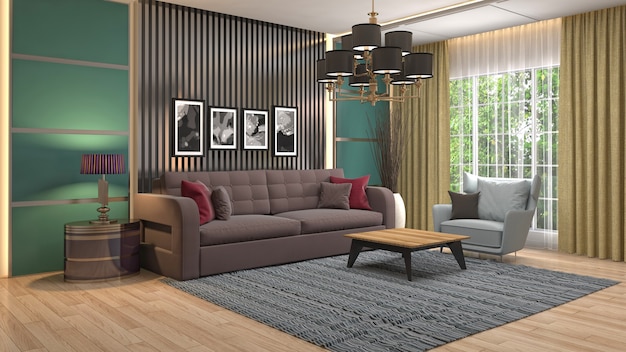 Interior design 3d illustration of living room