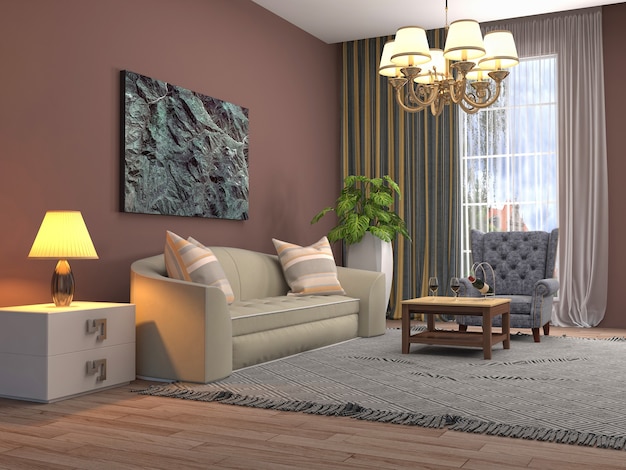 Interior design 3d illustration of living room