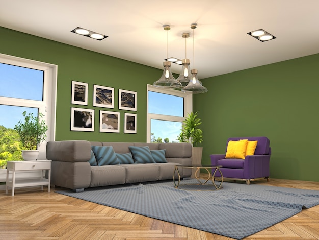 Interior design 3d illustration of living room