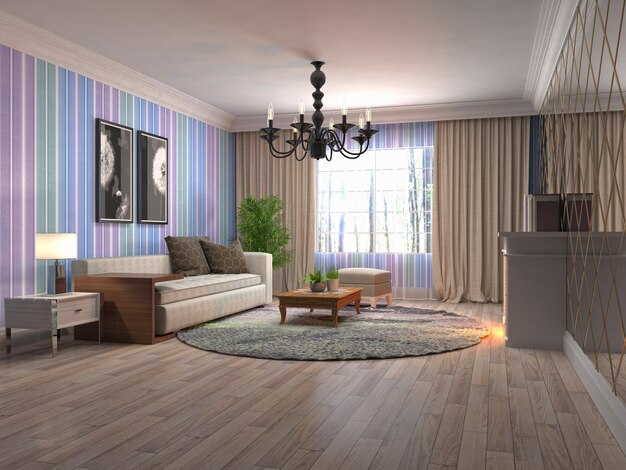 Interior design 3d illustration of living room