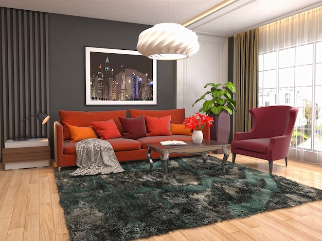 Interior design 3d illustration of living room