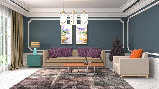 Interior design 3d illustration of living room