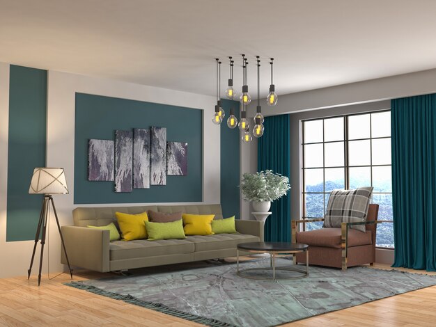 Interior design 3d illustration of living room