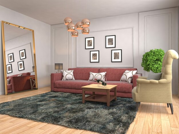 Interior design 3d illustration of living room