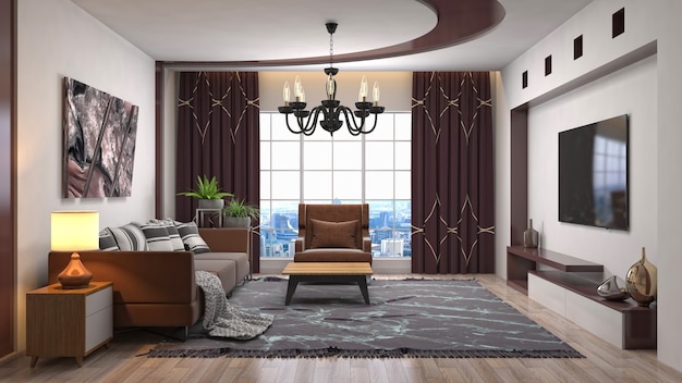 Interior design 3d illustration of living room