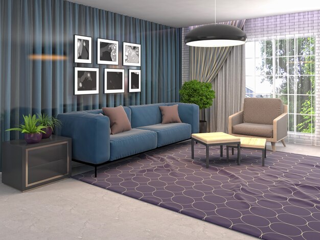 Interior design 3d illustration of living room