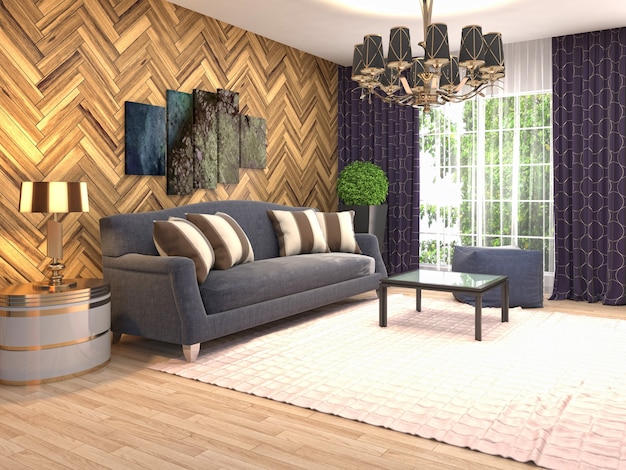 Interior design 3d illustration of living room