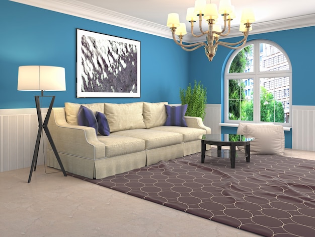 Interior design 3d illustration of living room