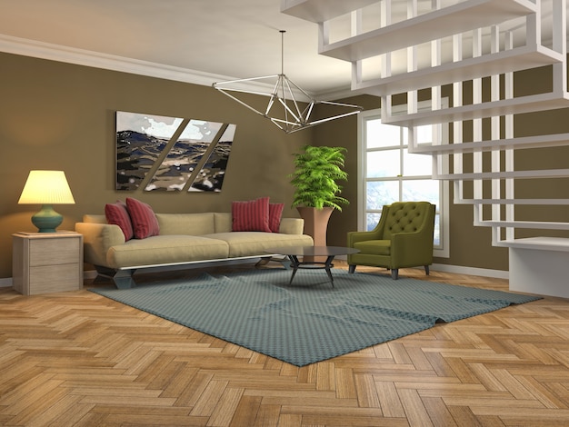 Interior design 3d illustration of living room