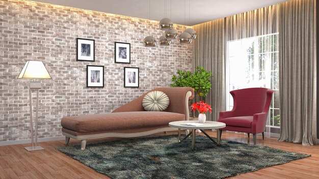 Дизайн интерьера 3d иллюстрации гостиной