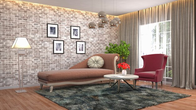 Interior design 3d illustration of living room