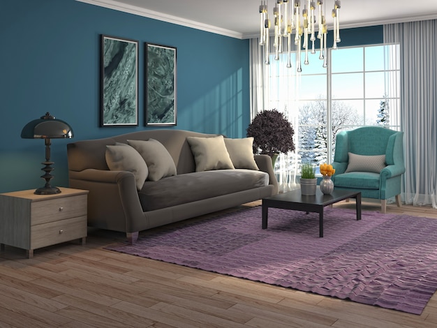 Interior design 3d illustration of living room