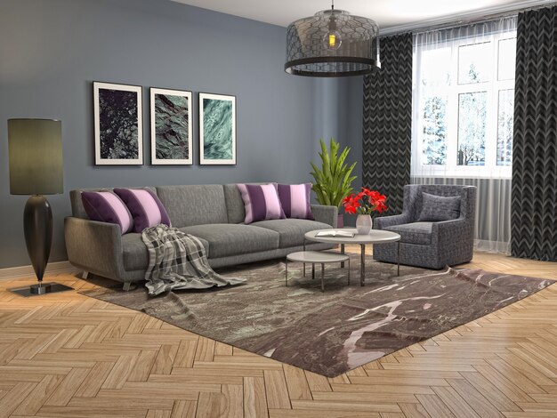 Interior design 3d illustration of living room