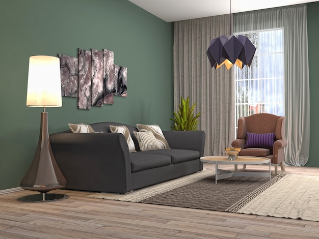 Interior design 3d illustration of living room