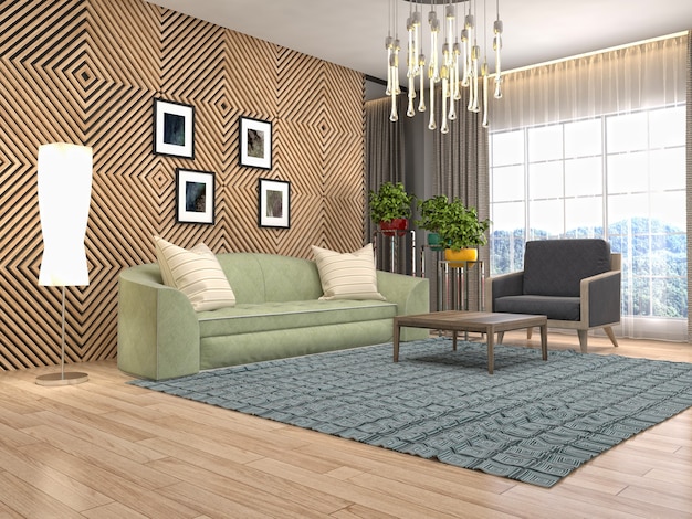 Interior design 3d illustration of living room