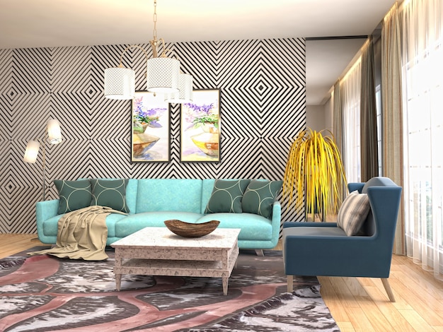 Interior design 3d illustration of living room