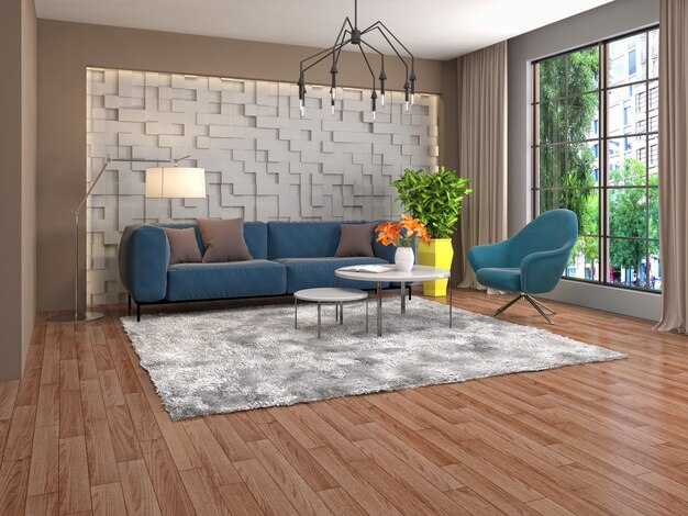 Interior design 3d illustration of living room