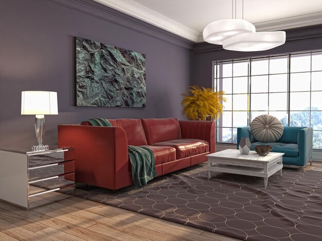 Interior design 3d illustration of living room