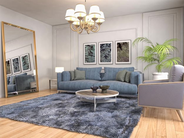 Interior design 3d illustration of living room