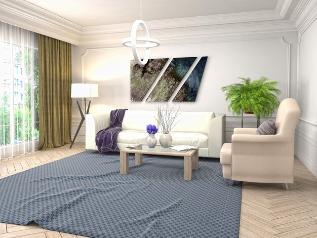 Interior design 3d illustration of living room