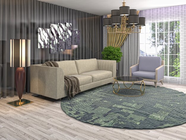 Interior design 3d illustration of living room