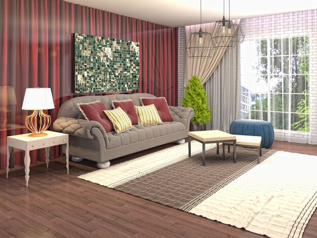 Interior design 3d illustration of living room