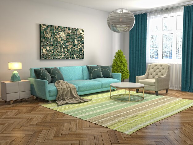 Interior design 3d illustration of living room