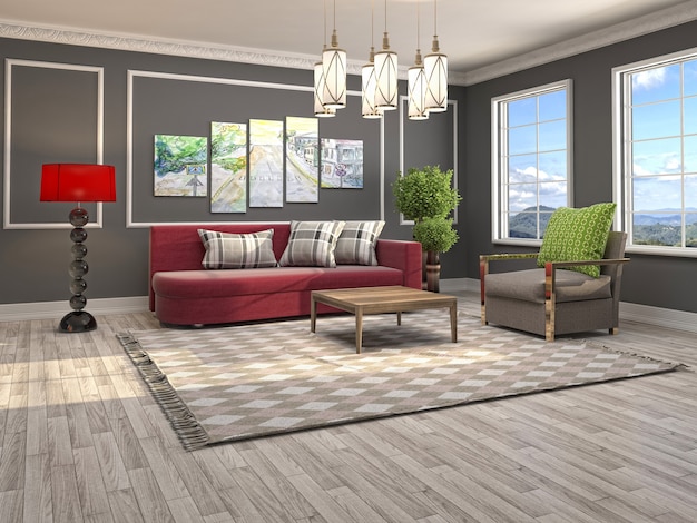 Interior design 3d illustration of living room