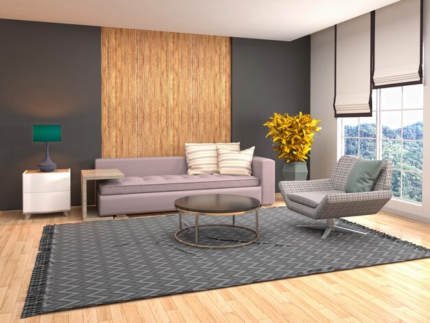 Interior design 3d illustration of living room