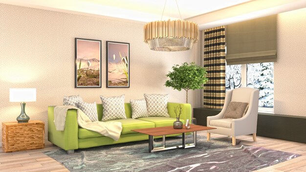 Interior design 3d illustration of living room