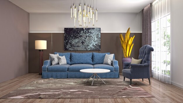 Interior design 3d illustration of living room