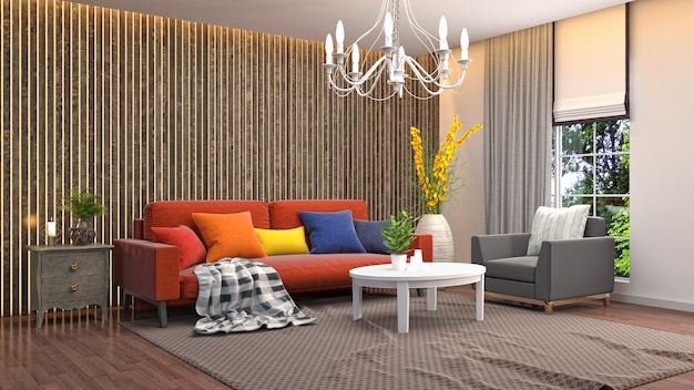 Interior design 3d illustration of living room