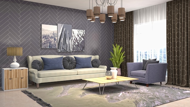 Interior design 3d illustration of living room