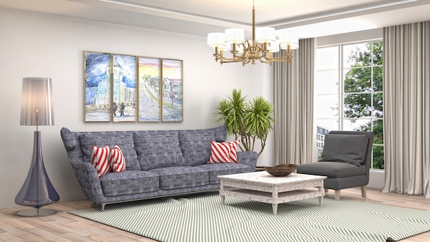 Interior design 3d illustration of living room