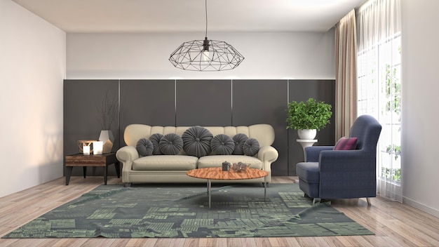 Interior design 3d illustration of living room