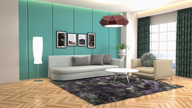 Interior design 3d illustration of living room