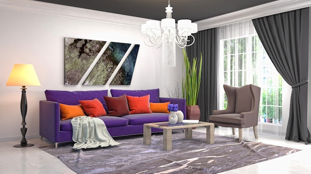 Interior design 3d illustration of living room