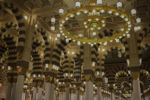 Interior design of al-masjid an-nabawi (prophet\'s mosque), a\
mosque established and originally built