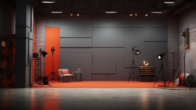 Фото Дизайн интерьера прямоугольного пространства как и видео студия с различными стенами желая снимать различные