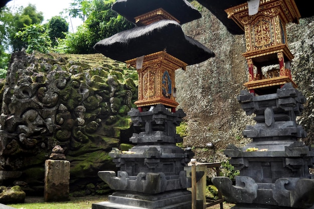 Interior design and ancient decoration gardening of Goa Gajah temple or Elephant Cave significant Hindu archaeological site for travelers people travel visit at Ubud city in Bali Indonesia