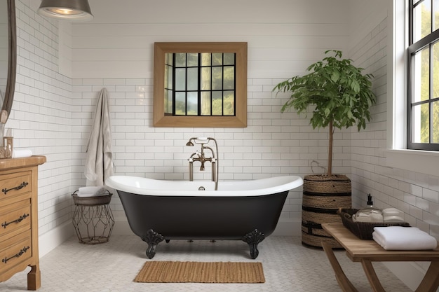 Interior design of Bathroom in Farmhouse style with window