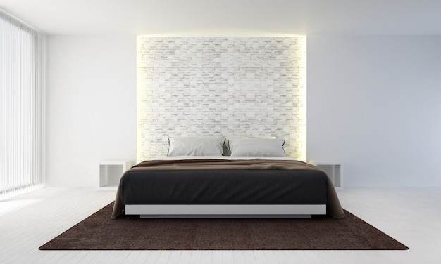 The interior design of bedroom and brick wall background