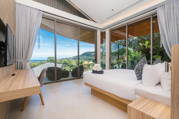 Interior design of bedroom in a hotel