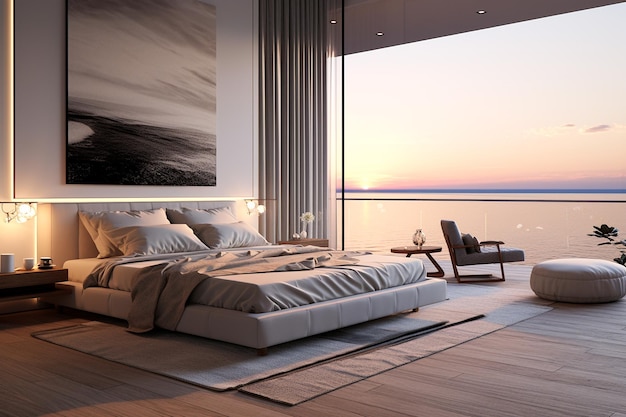 Interior design a bedroom interiors 3d renderings in the style of light gold and dark